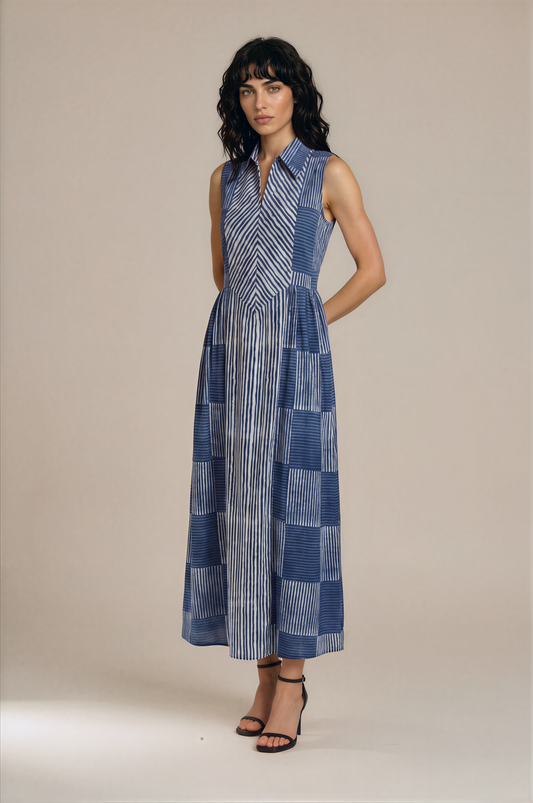 Neel Patchwork Stripe Fit & Flare Maxi Dress