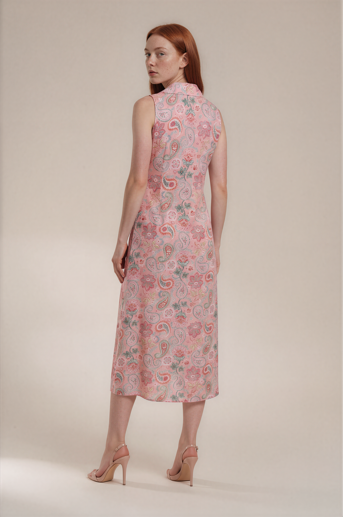 Blush Paisley Collared Button-Front Midi Dress