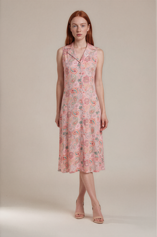 Blush Paisley Collared Button-Front Midi Dress
