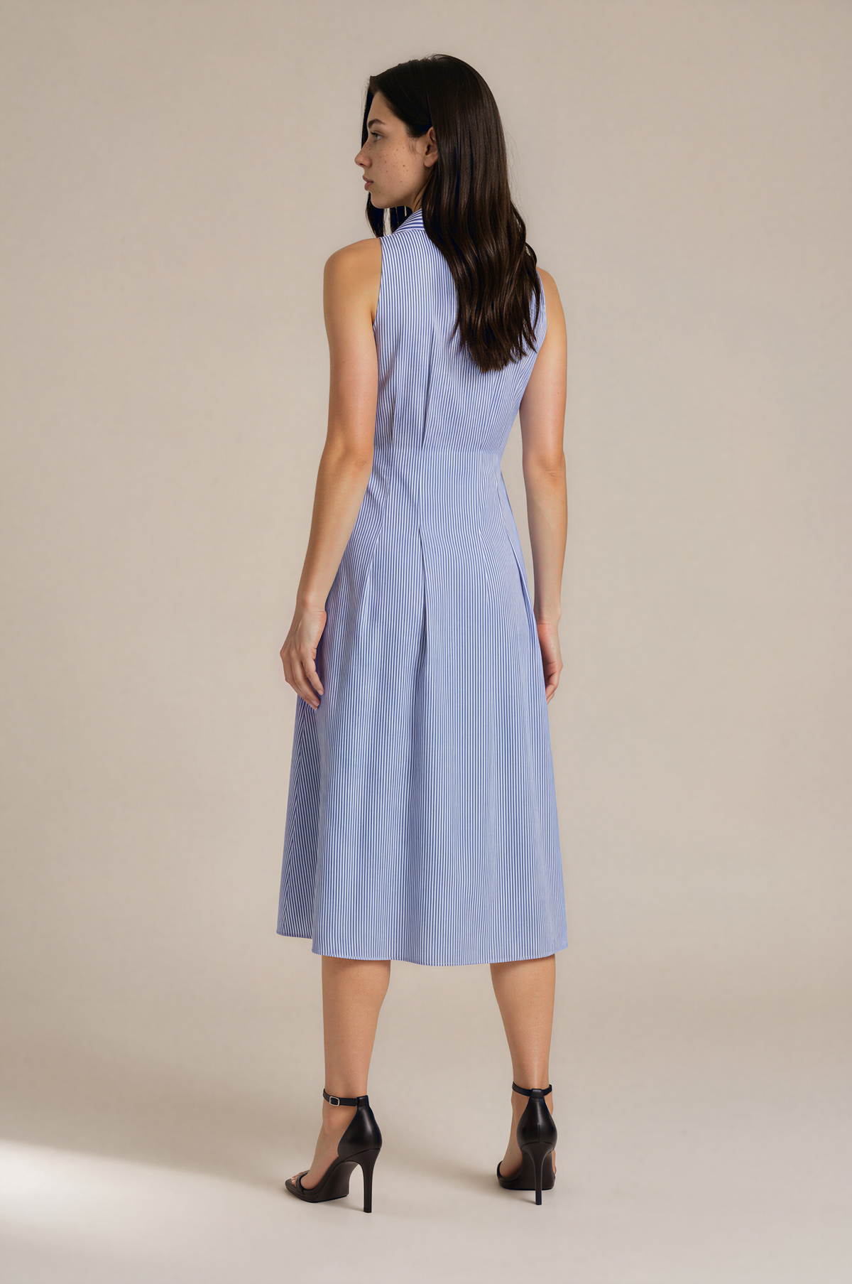 Blue Pinstripe Button-Down Midi Shirt Dress – Sleeveless
