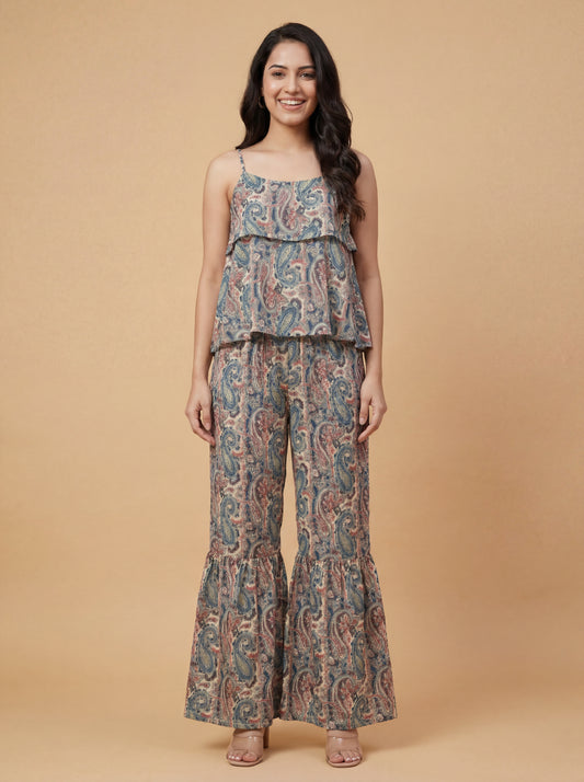 Paisley Print Cami & Flared Pants Co-ord Set