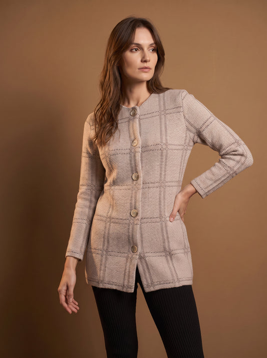 Sand Windowpane Cardigan