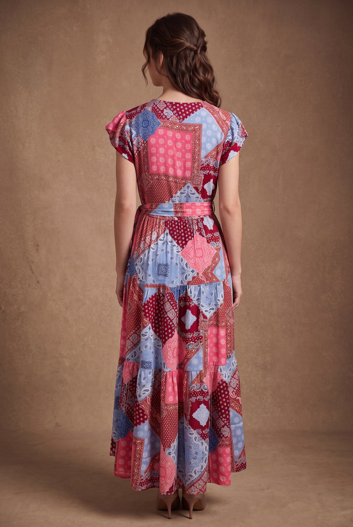 Pink & Blue Patchwork Maxi Dress