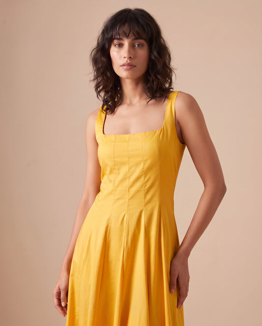Marigold / Jade Pleated Poplin Midi Dress