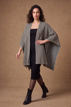 Lachi Women's Black & Ivory Herringbone Stripe Poncho Cape