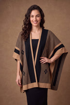 Camel & Black Colorblock Diamond Poncho Cape 2