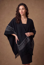 Black & Ivory Tribal Band Fringed Poncho Cape 2