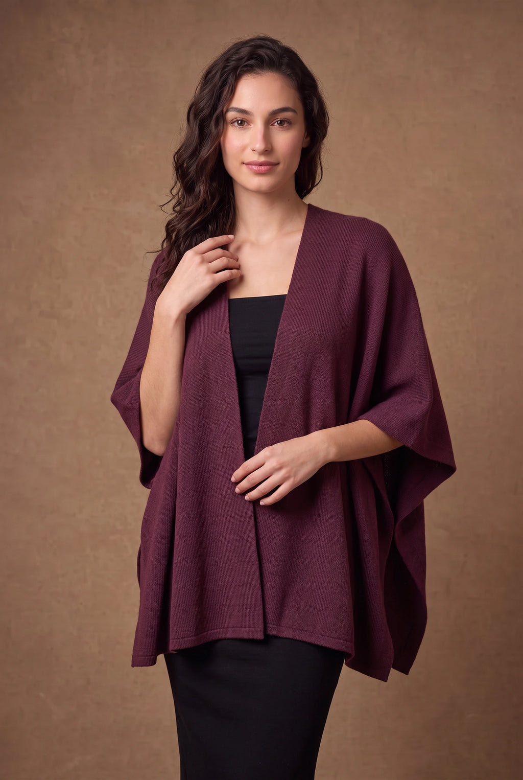Lachi Women's Maroon Plain Knit Open Front Shrug