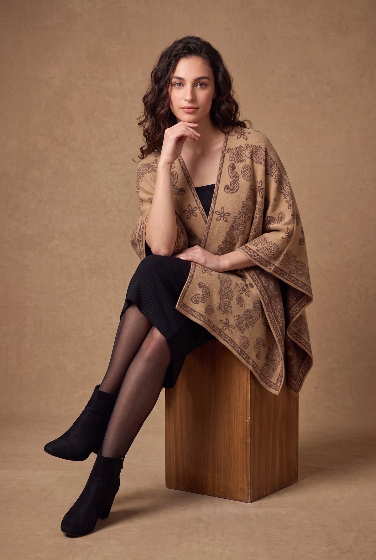 Lachi Women's Paisley Jacquard Open Front Poncho Cape