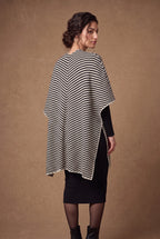 Lachi Women's Black & Ivory Herringbone Stripe Poncho Cape