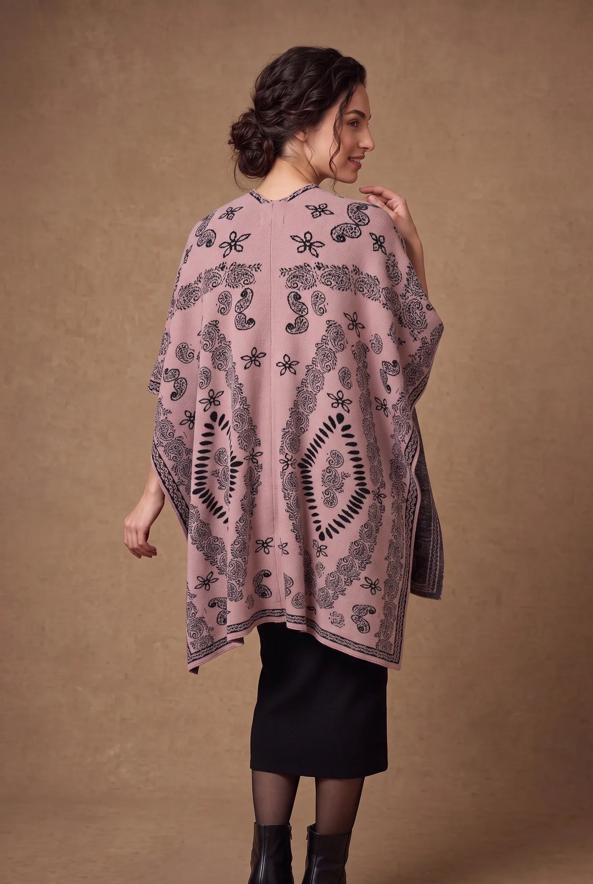 Rose Pink Paisley Jacquard Poncho Cape 3