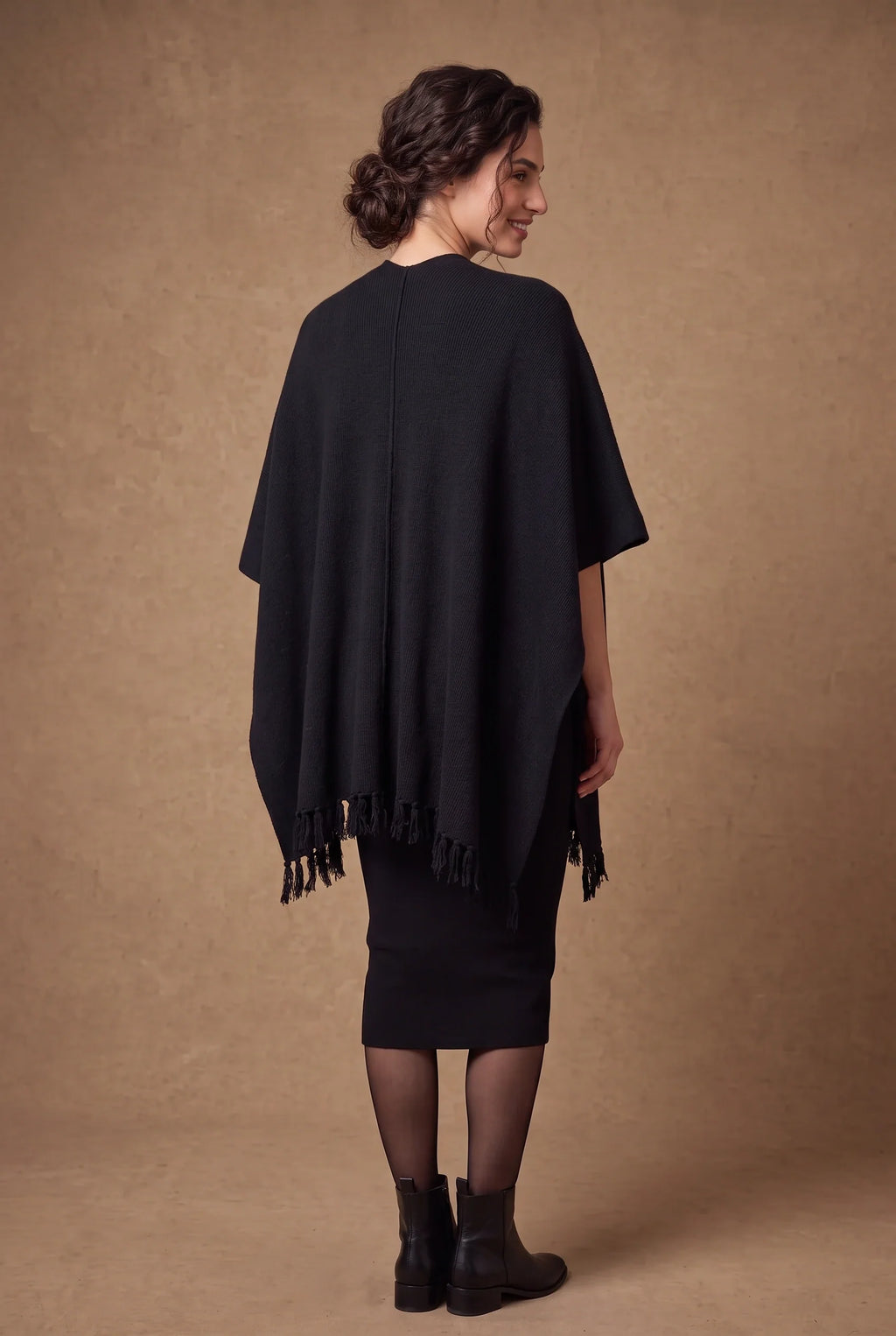 Black Tasseled Poncho Cape 3