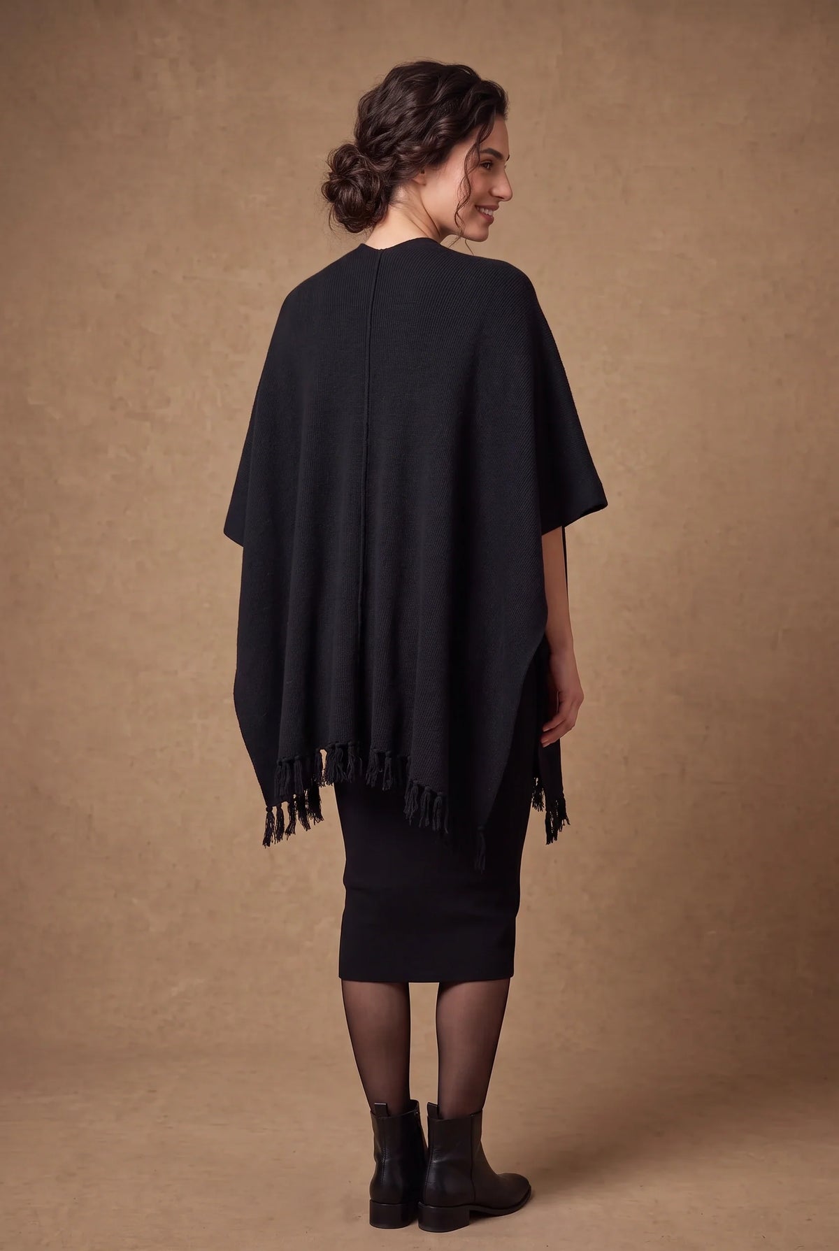 Black Tasseled Poncho Cape 3