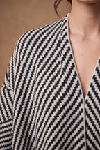 Lachi Women's Black & Ivory Herringbone Stripe Poncho Cape