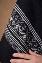 Black & Ivory Diamond Border Fringed Poncho Cape 4