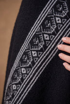 Black & Ivory Tribal Band Fringed Poncho Cape 4