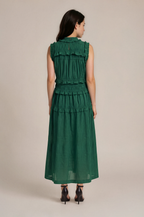 Lachi Women's Emerald Green Cotton Tiered Ruffle Maxi Dress