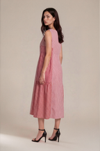 Lachi Women's Red Gingham Check Cotton Maxi Dress