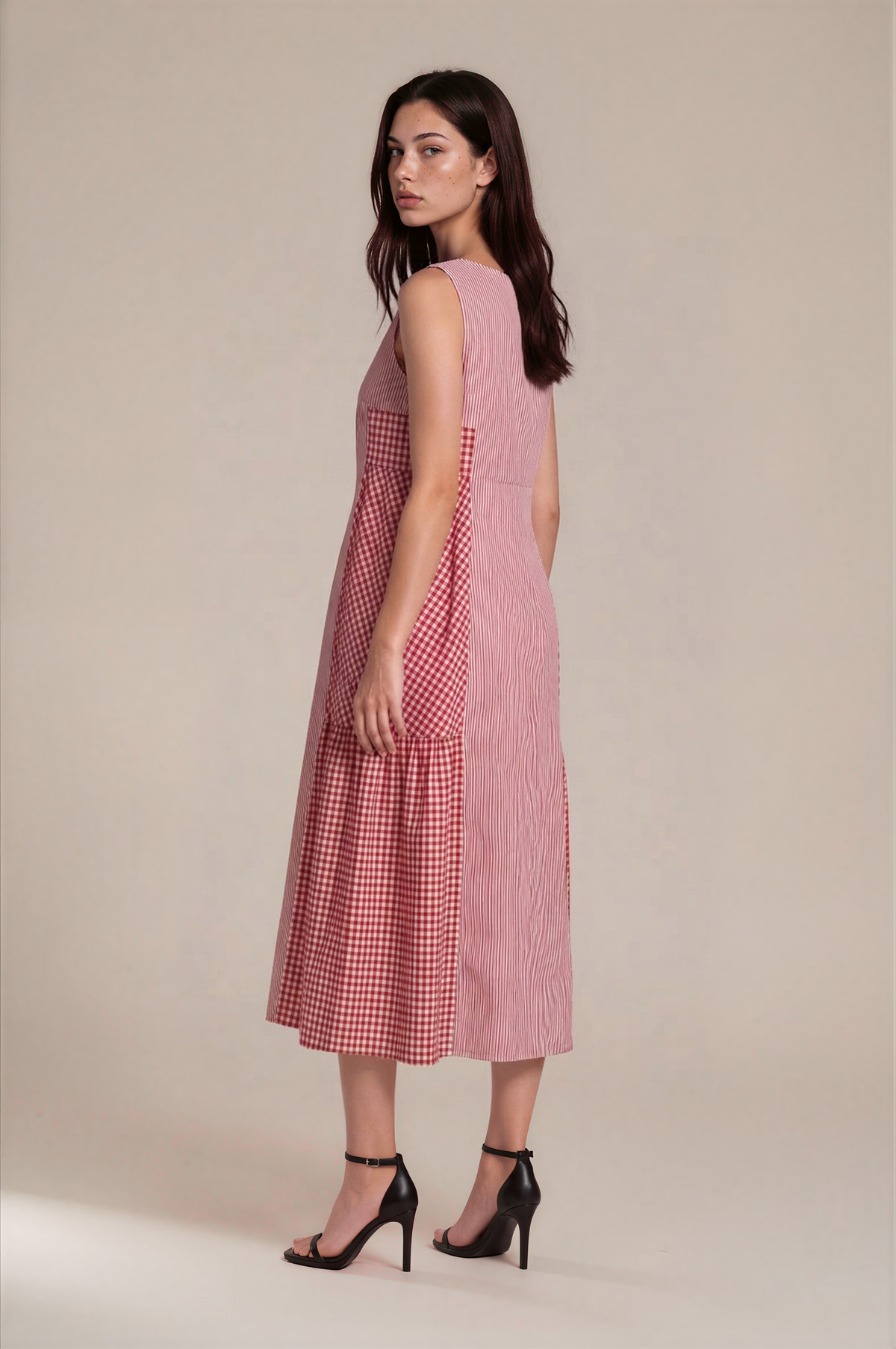 Lachi Women's Red Gingham Check Cotton Maxi Dress
