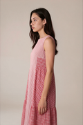 Lachi Women's Red Gingham Check Cotton Maxi Dress