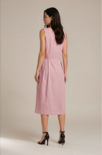 Lachi Women's Pink Cambric Cotton Button-Down Pleated Midi Dress
