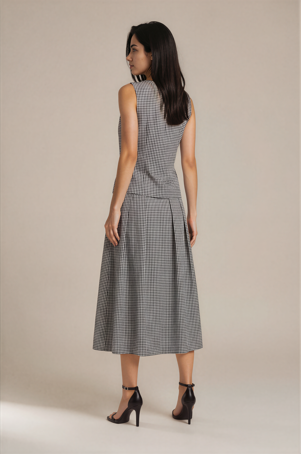 Lachi Women's Monochrome Gingham Cotton Vest & Pleated Midi Co-ord Set