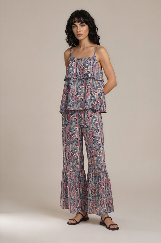 Paisley Print Cami & Flared Pants Co-ord Set