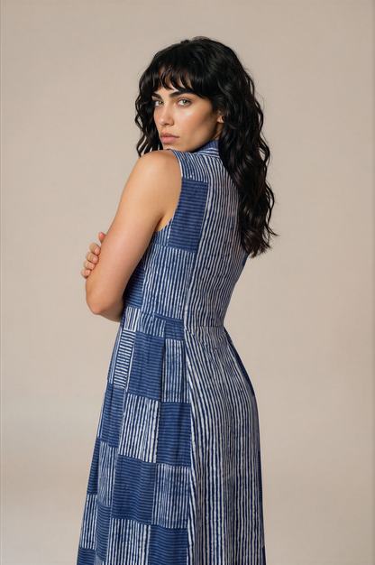 Neel Patchwork Stripe Fit & Flare Maxi Dress