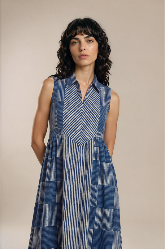 Neel Patchwork Stripe Fit & Flare Maxi Dress