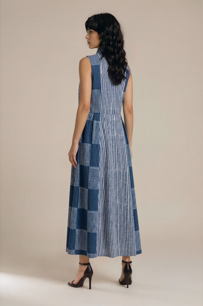 Neel Patchwork Stripe Fit & Flare Maxi Dress