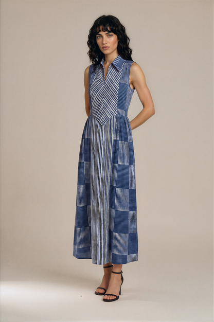 Neel Patchwork Stripe Fit & Flare Maxi Dress