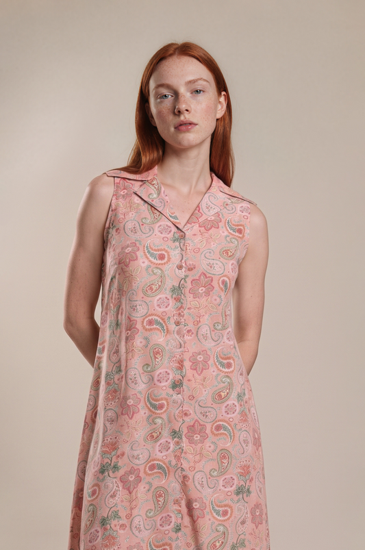 Blush Paisley Collared Button-Front Midi Dress