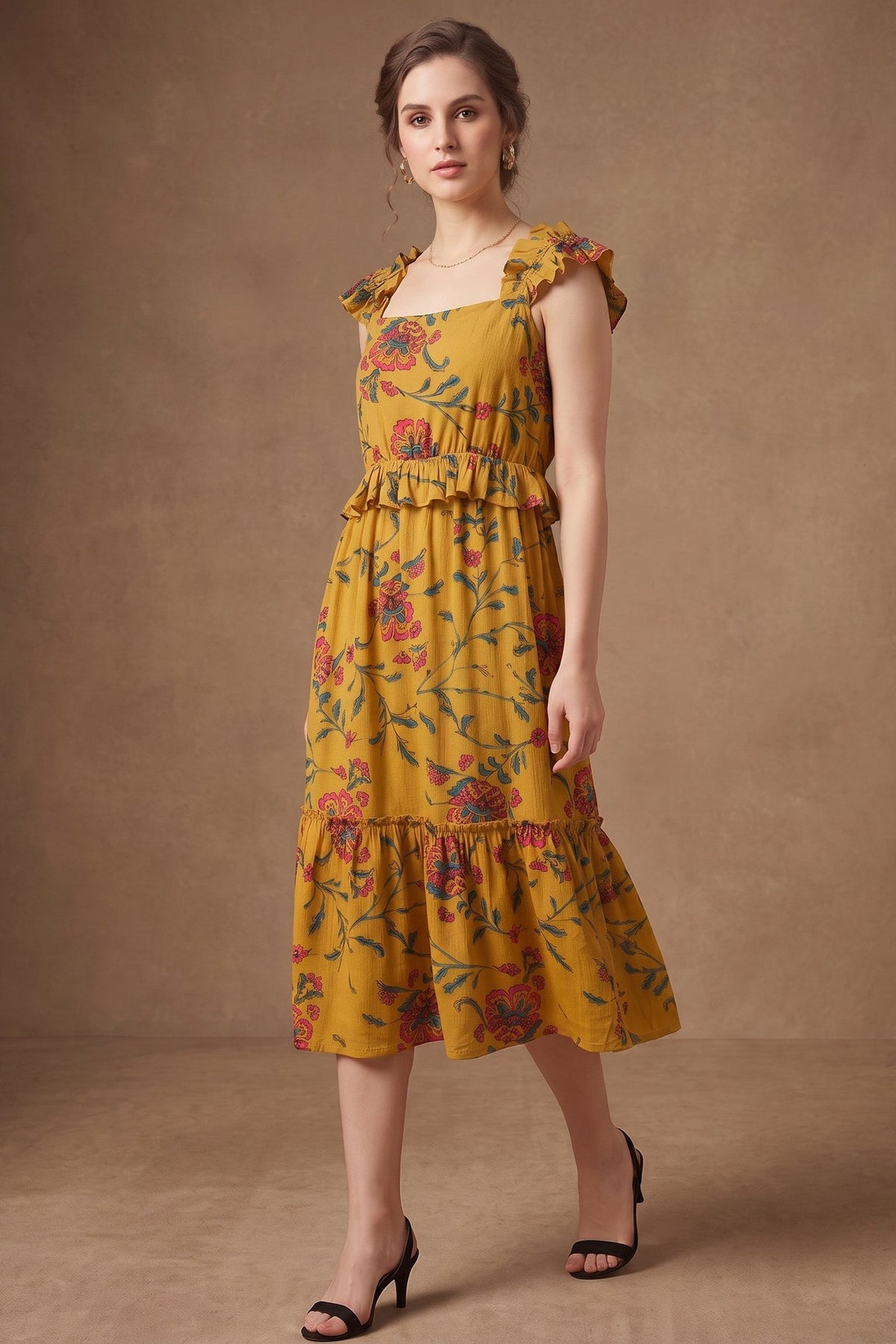Lachi Women's Amber Floral Print Viscose Frill Dress