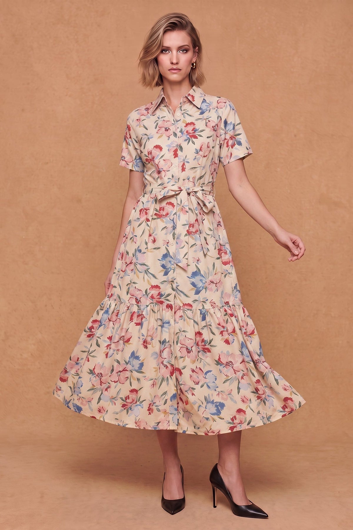 Lachi Women's Floral Print Viscose Shirt Dress