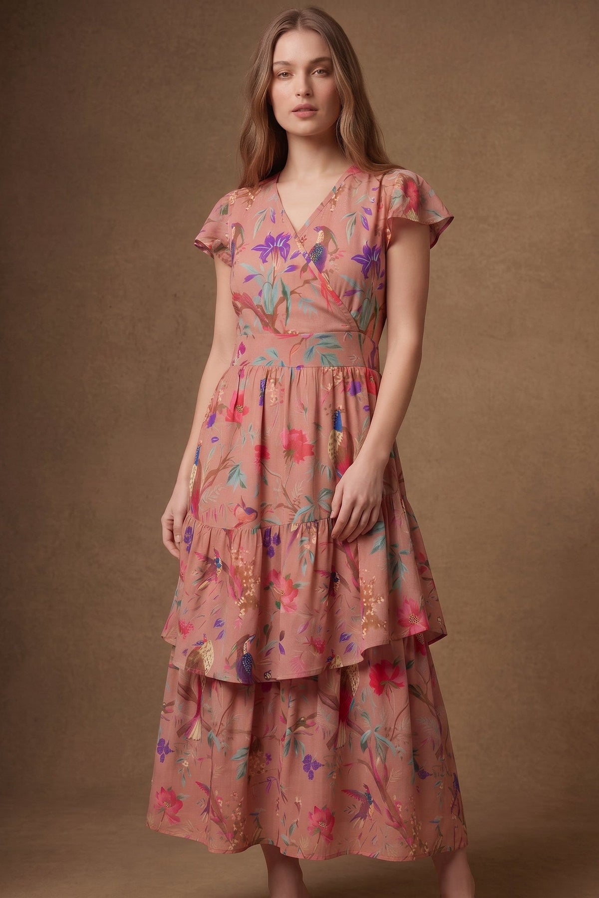 Lachi Women's Blush Botanical Print Cotton Maxi Dress