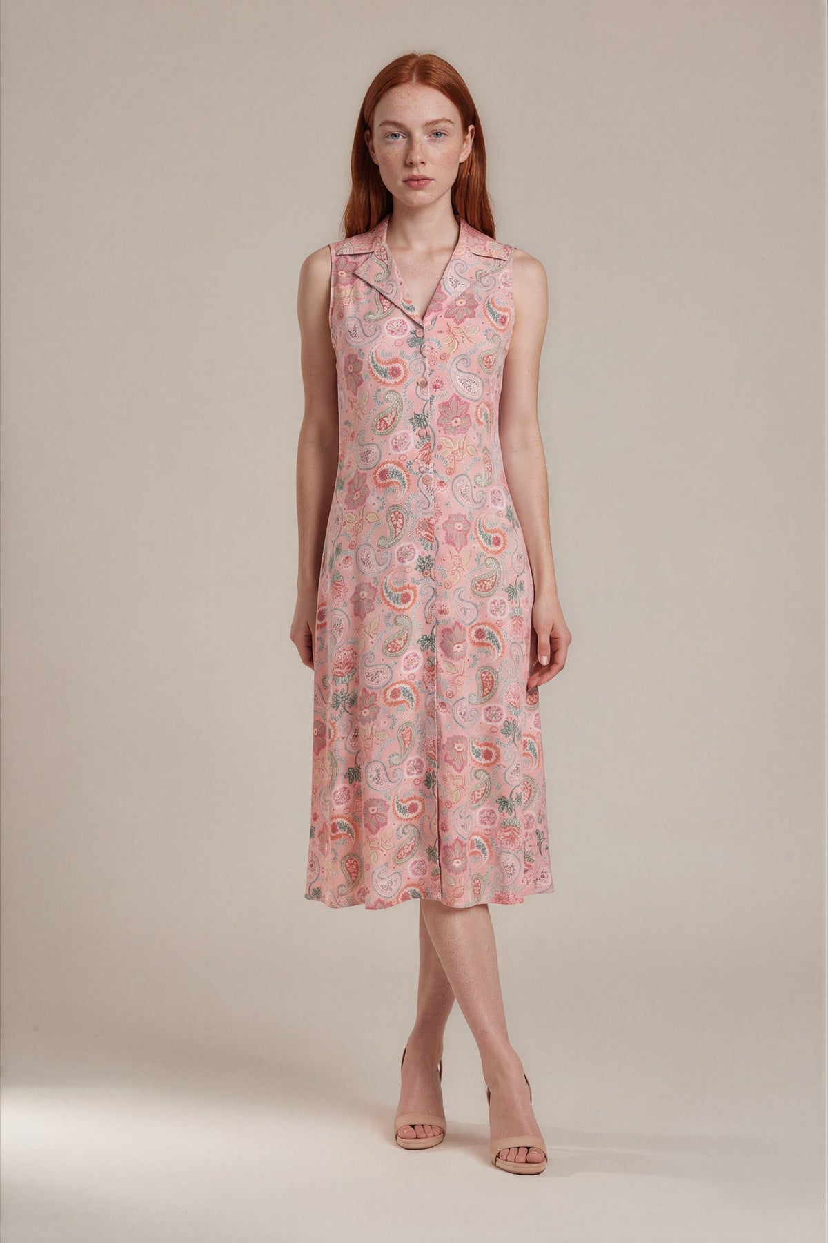 Lachi Women's Blush Paisley Viscose Button-Front Midi Dress