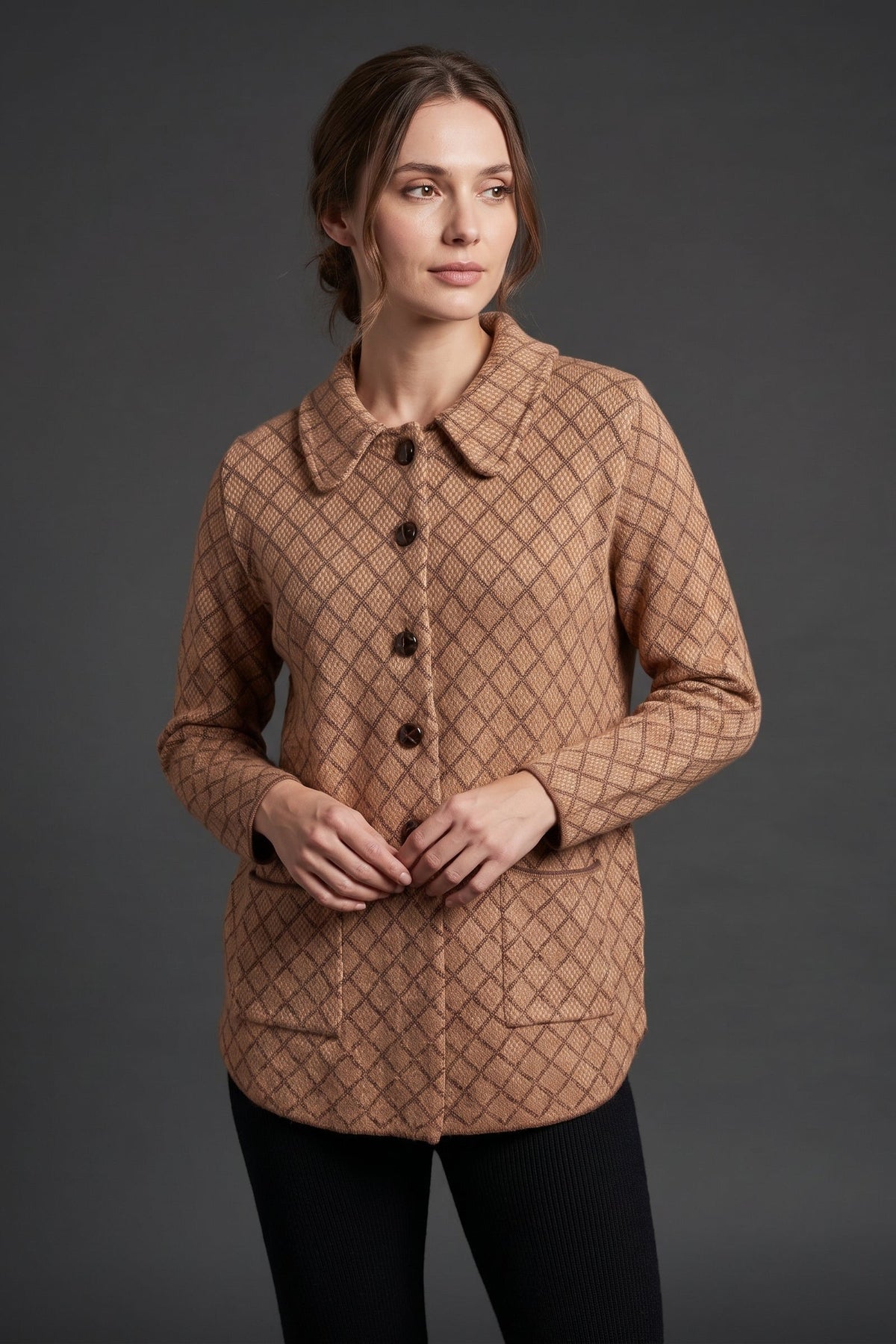 Lachi Women's Camel Diamond Knit Cardigan