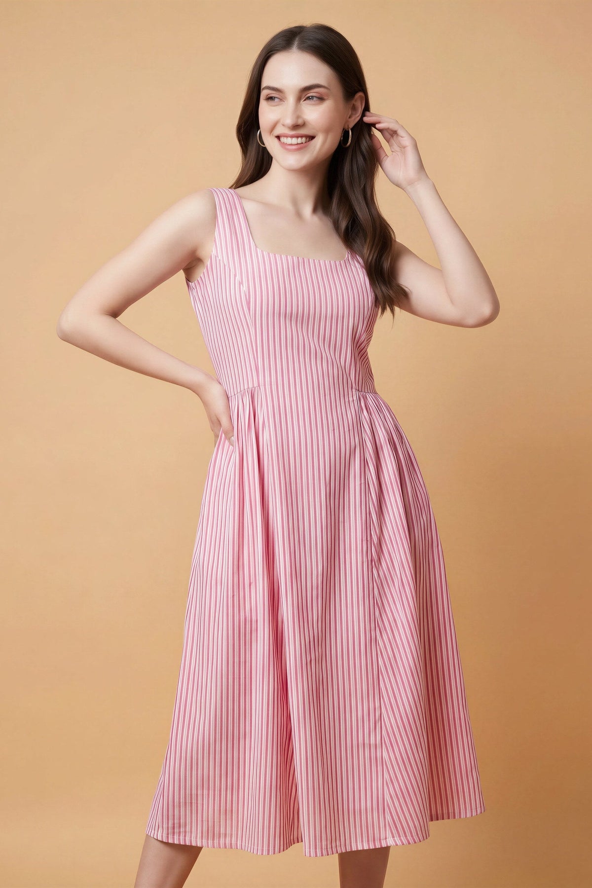 Lachi Women's Candy Stripe Cotton Midi Dress