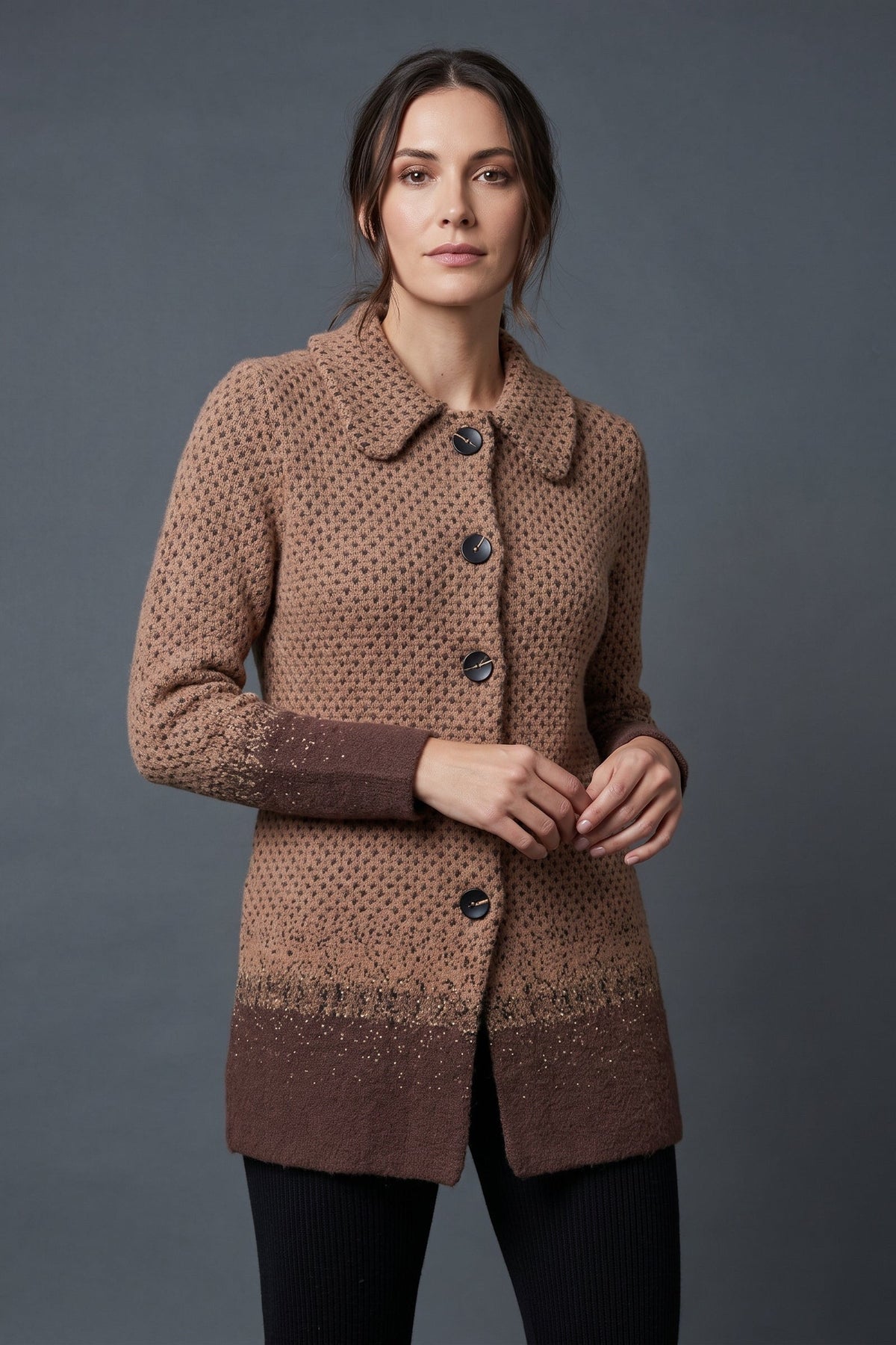 Lachi Women's Chestnut Colourblock Knitted Cardigan
