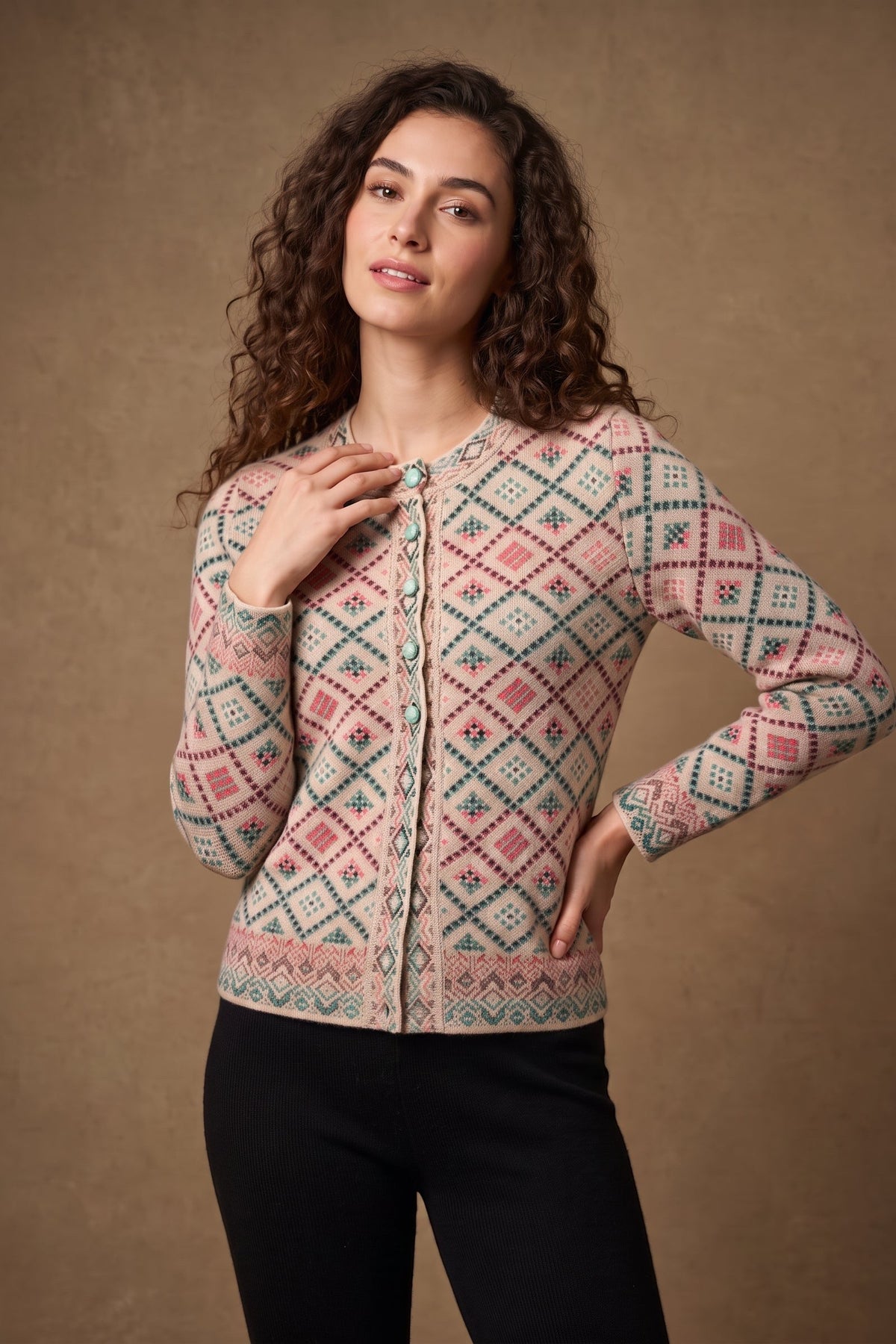 Lachi Women's Blush Diamond Lattice Knitted Cardigan