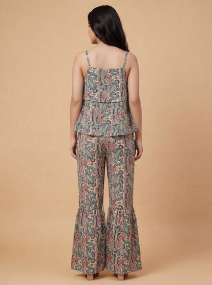 Paisley Print Cami & Flared Pants Co-ord Set
