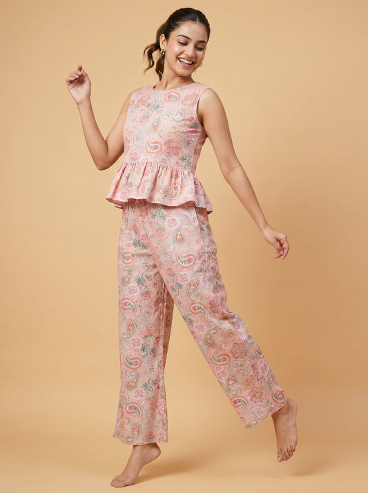 Floral Print Peplum Co-ord Set