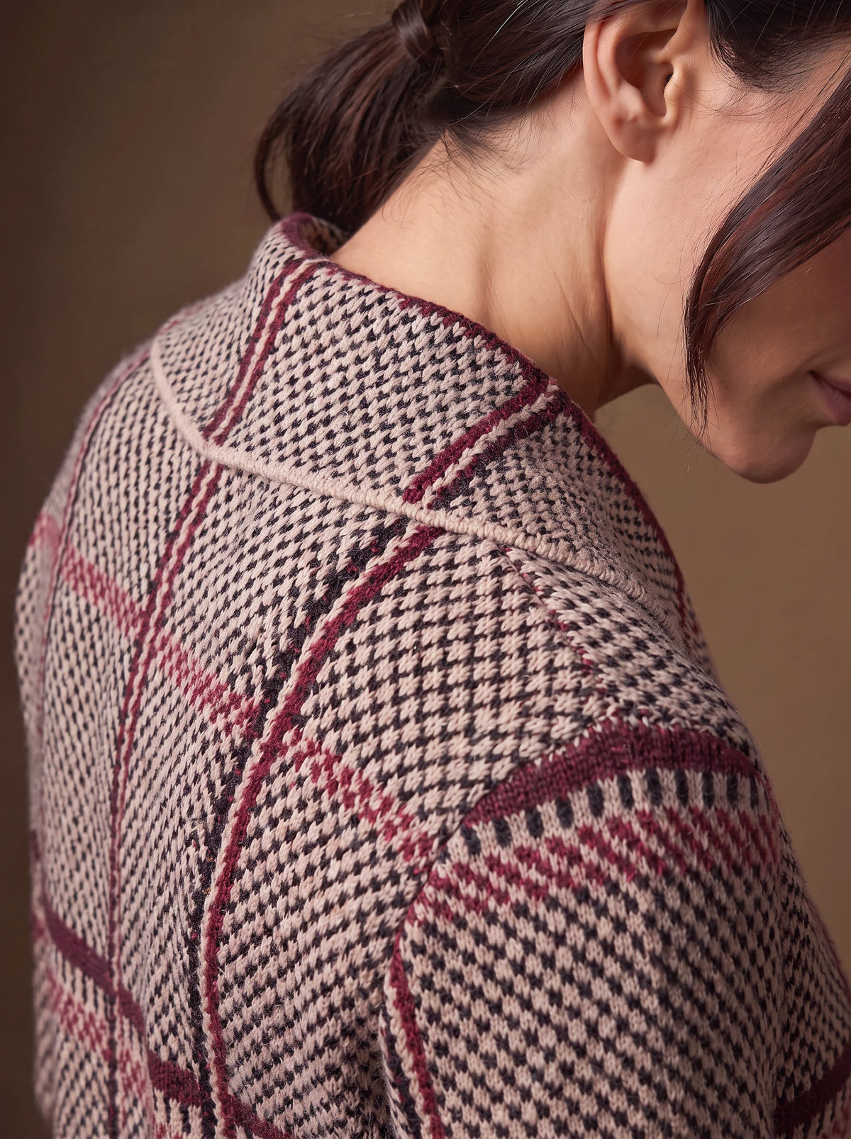 Claret Windowpane Check Knitted Cardigan 3