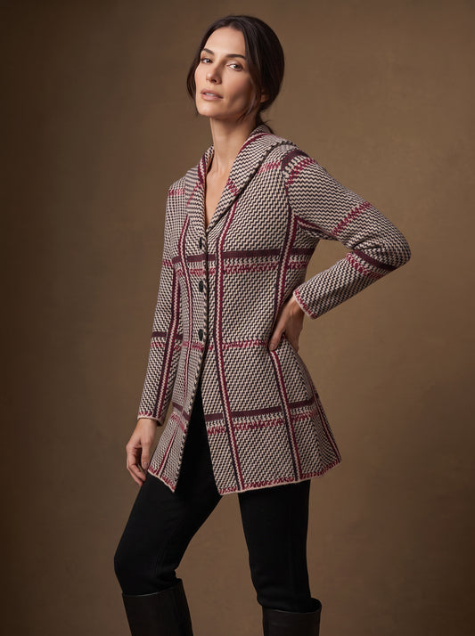 Claret Windowpane Cardigan