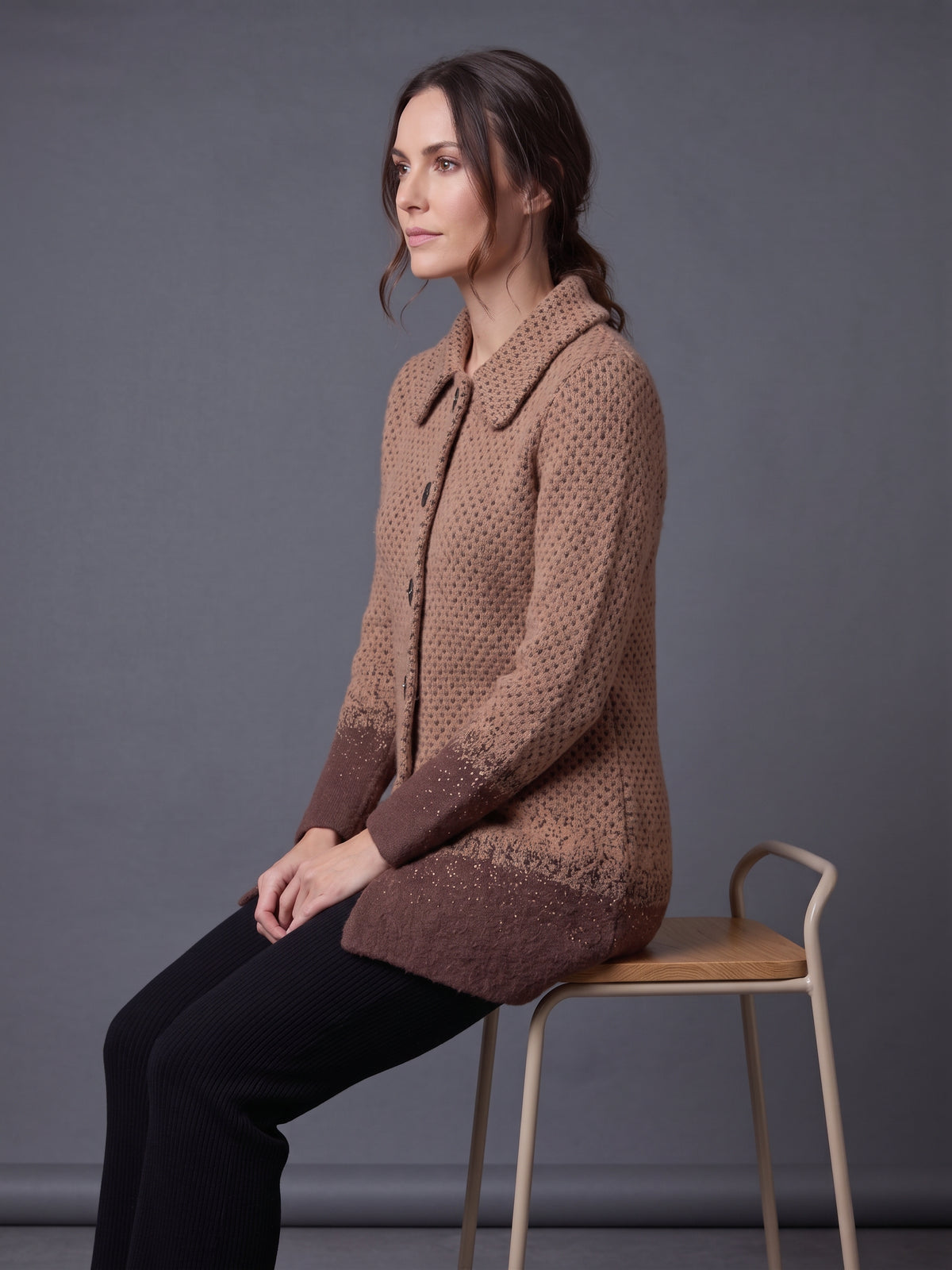 Lachi Women's Chestnut Colourblock Knitted Cardigan