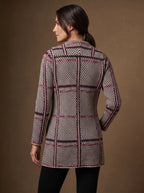 Claret Windowpane Check Knitted Cardigan 4
