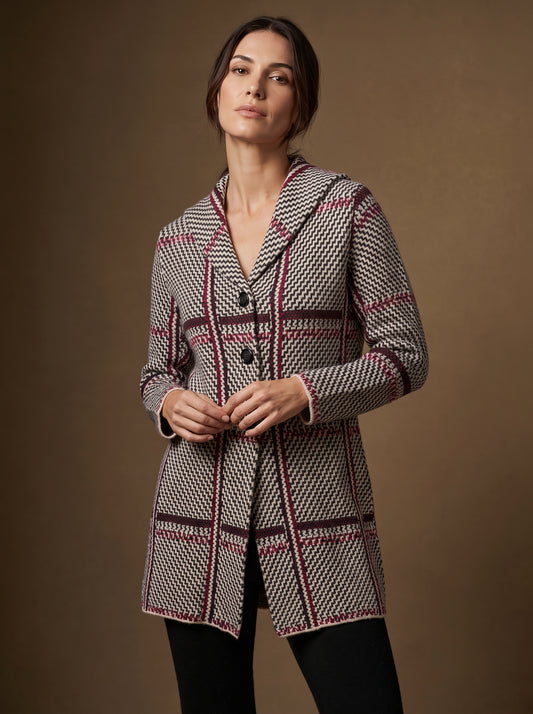 Claret Windowpane Cardigan