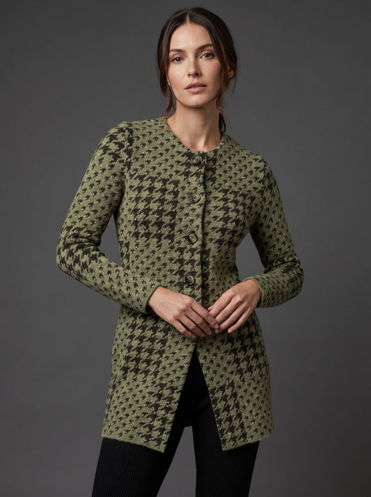 Olive Houndstooth Cardigan