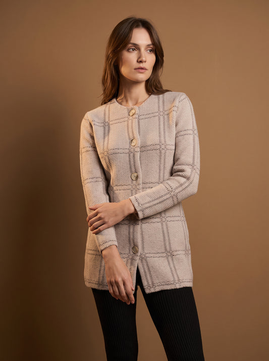 Sand Windowpane Cardigan