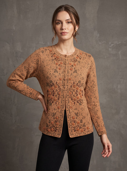 Tan Beaded Cardigan